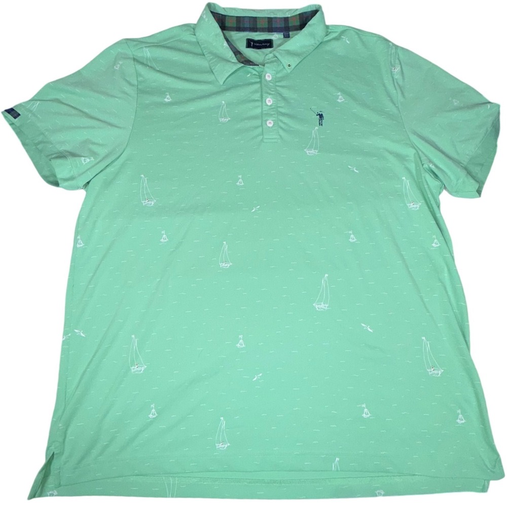 William Murray Sailboat Golf Polo Shirt Mens XXL Green Performance Spandex